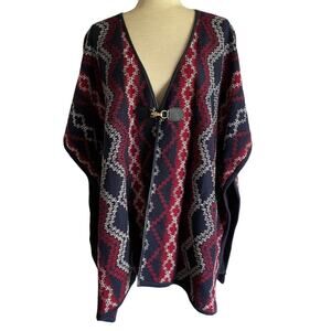 TOMMY HILFIGER Southwestern Poncho Red Blue One Size Western Aztec Tribal Print